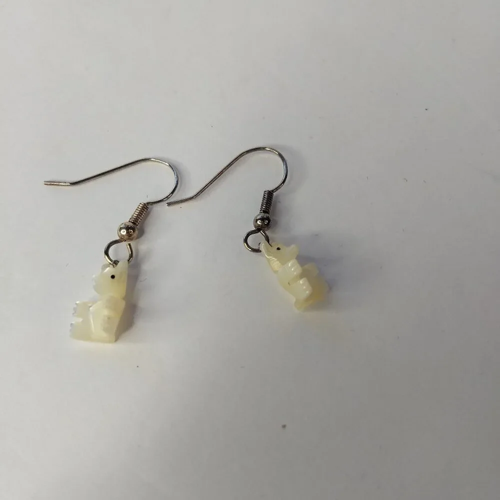 Bear Animal Carved Cream Stone Earrings Small Micro Teacher Librarian Kidcore